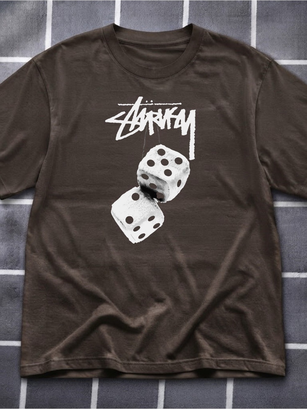 Gildan Brown Tee with White Dice Graphic